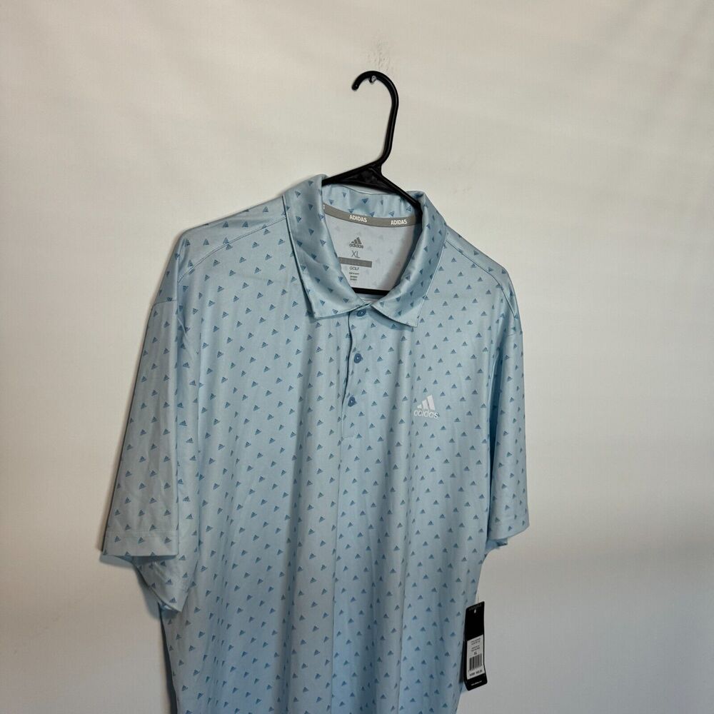 Adidas Polo Shirt Mens XL Blue Golf Performance Stretch All Over Print Logo NEW - Picture 2 of 10